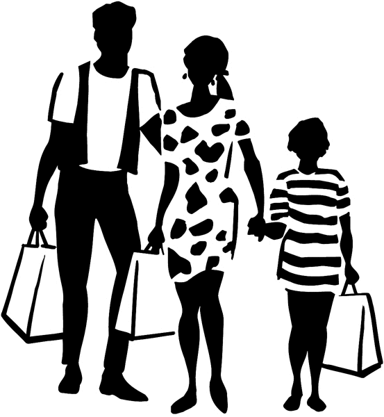 Shoppers in silhouette vinyl sticker. Customize on line. Sales and Shopping 084-0243